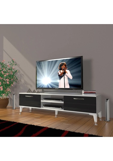 Decoraktiv Eko 140 Mdf Dvd Silver Tv Ünitesi Tv Sehpası - Beyaz - Siyah Beyaz - Siyah