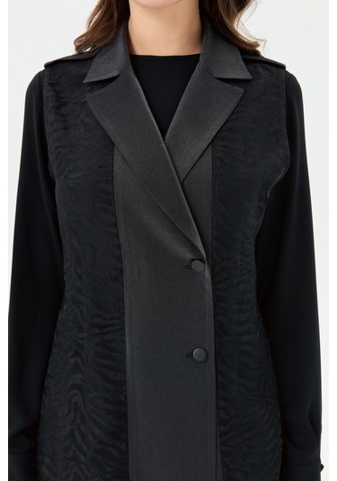 Jakar Kumaşlı Uzun Ceketli Pantolonlu Takım Siyah Siyah