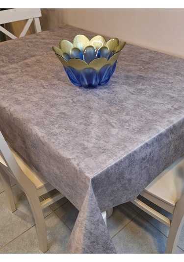 Kumaş Dokulu Tabanı Silikonlu Yıkanabilir Silinebilir Ütülenebilir Kaymaz Dekoratif Masa Örtüsü Brs021 Koyu Gri