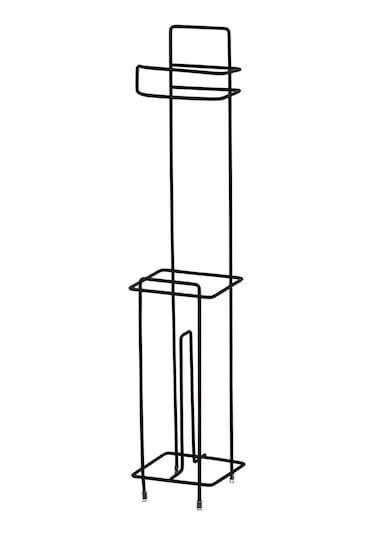 Siyah Ayaklı WC Kare Tuvalet Kağıtlığı, Yedek Rulo Hazneli, Paslanmaya Dayanıklı WC Kağıtlık, 13cm x 65cm