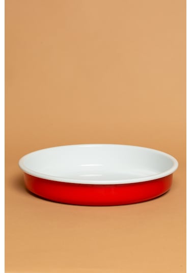 La Vita Rossa Vintage Emaye Yuvarlak Kırmızı Fırın Tepsisi Ebutay Kırmızı
