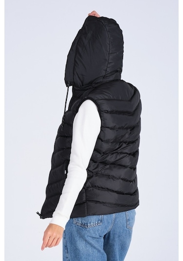 Everest Kadın Jel Dolgu Kapüşonlu Unısex Şişme Yelek Siyah