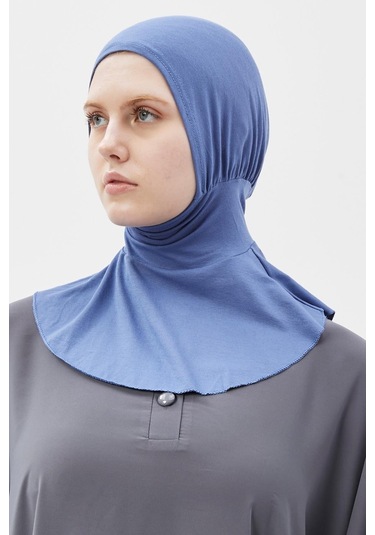 Kadın Tesettür Pratik Boyunluklu Hijab - Sporcu Bone Açık Kot Açık Mavi