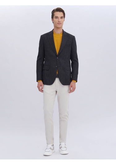 Kip Antrasit Desenli Modern Fit Yün Karışımlı Ceket Çok Renkli