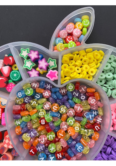 Elma Desenli Organizer Kutuda Polimer Kil Fimo Takı Yapma Hobi Se