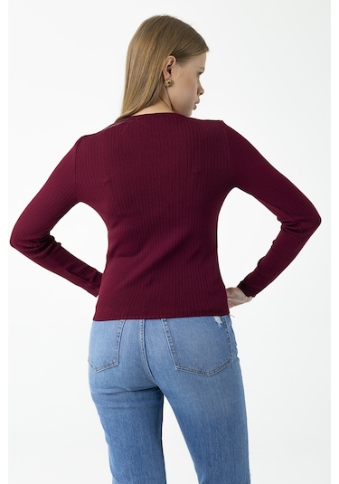 Giysa Kadın Bisiklet Yaka Fitilli Basic Triko Body Bordo - 25k 2060 Bordo