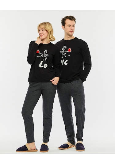 Bella Dossi Çiftlere Özel Kombin Love Pijama Takımı Siyah