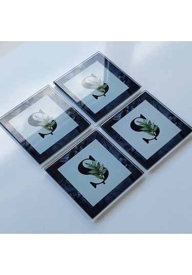 Decorita Cam Bardak Altlığı Harfli Tasarım Ş Harfi 4'lü Takım 10 x 10 CM Çok Renkli