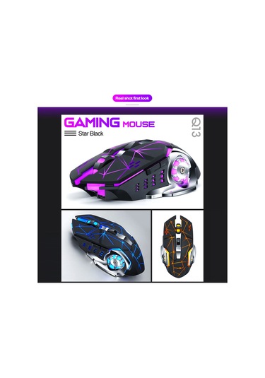 Shineyee T-wolf Q13 Şarj Edilebilir Kablosuz Mouse, 7 Renkli Işık, 3 Seviye Dpı, Sessiz Tıklama, 2.4g Stabil Aktarım, Bilgisayar/dizüstü/tablet İçin Siyah