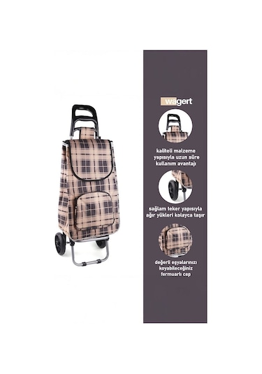 Su Geçirmez Çantalı Katlanabilir Alüminyum Pazar Arabası  Kahverengi