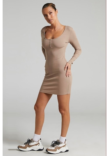 Madmext Bej Uzun Kollu Basic Mini Kadın Elbise Mg1700-bej Bej