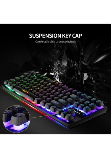 Gk-10 Usb Kablolu Klavye Oyun Klavyesi 87 Tuş Renkli Arka Aydınlatmalı Klavye Ergonomik Oyun Klavyesi Siyah