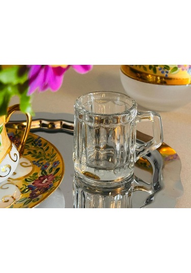 6 Lı Kulplu Shot Cam Bardak, Çap: 4 Cm Yükseklik: 5 Cm, 35 Ml Şeffaf