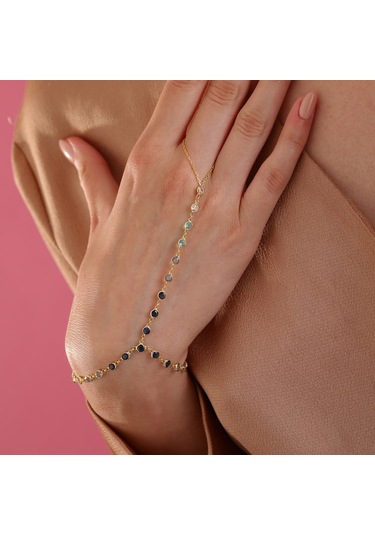 925 Ayar Gümüş Mavi Renk Geçişli Tamtur Şahmeran Altın