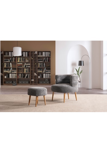 Barel Özel Tasarım Çay Seti, Berjer Ve Puf Ofis Balkon Cafe Bahçe Salon Mobilyası 2 Li Takım Renkli Çok Renkli