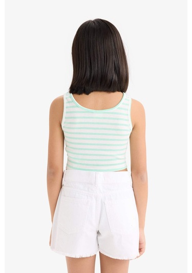DeFacto Kız Çocuk Bisiklet Yaka Çizgili Atlet Z7814A625HSGN240 Yeşil