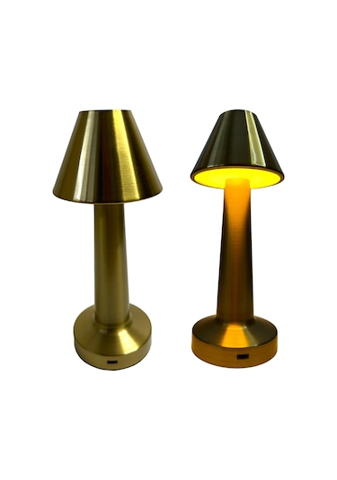 Dekoratif Şarjlı Dokunmatik Led Masa Lambası Şapka Model Gold