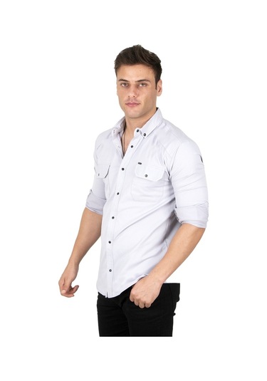 Deepsea Erkek Gri Fitilli Çıtçıtlı Kot Gömlek 300421 Gri