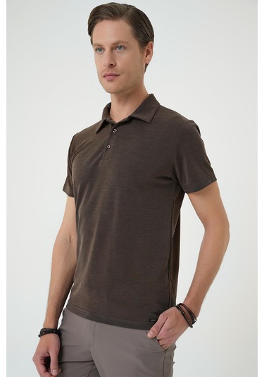 Slim Fit Düğmeli Polo Yaka Pamuklu Koyu Vizon Tişört Ts 879 Vizon