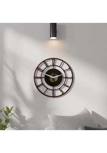 Dekoratif Minimal Ahşap Aynalı Pleksili Duvar Saati Siyah - Gold