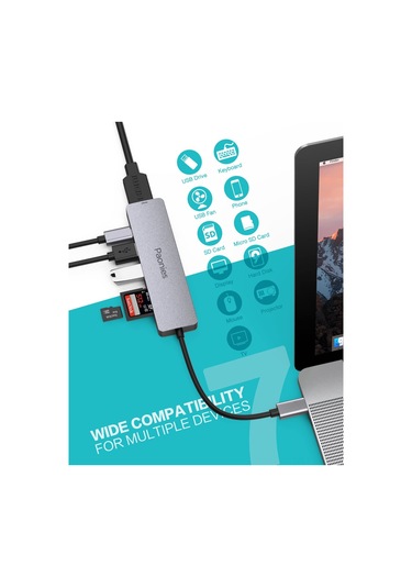 Yaozixa Usb-c Hub 7-in-1: Ekran Yansıtma/geniştirme, Çok Cihaz Uyumlu, Sinyal Bozulması Engeliyle Veri Ve Görüntü Aktarımı