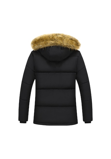 Erkekler İçin Kışlık Kalın Orta Boy Pamuklu Ceket Siyah