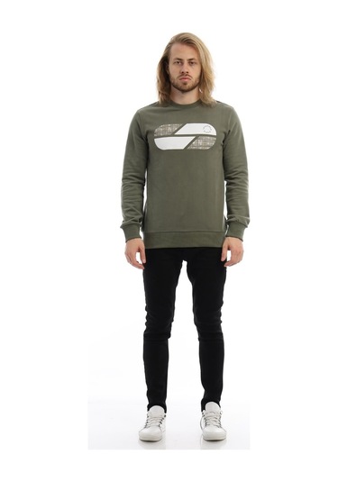 Erkek Polo State Baskılı Bisiklet Yaka Sweat Koyu Yeşil