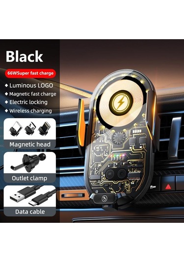 Siyah Yeni Şeffaf Manyetik Araç Navigasyon Destek Çerçevesi Araba 66w Kablosuz Şarj Cihazı Süper Hızlı Şarj Araç Telefonu Tutucu