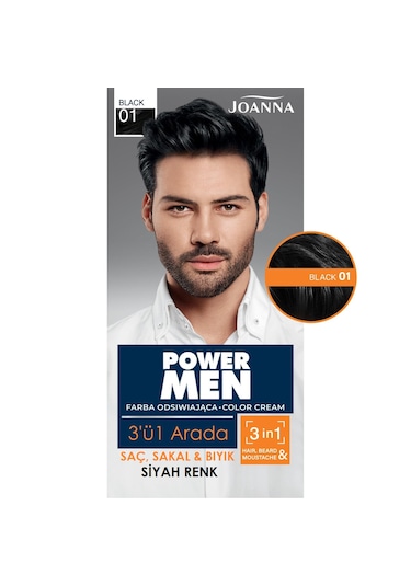 Power Men Color Saç, Sakal Ve Bıyık İçin 3'ü1 Arada Krem Boya 01 Siyah