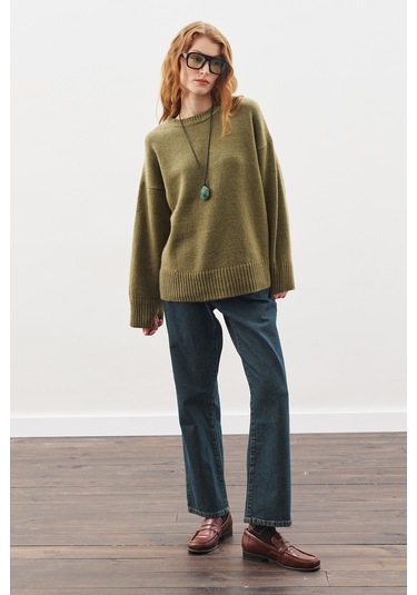 Chunky Oversıze Kazak Koyu Yeşil Koyu Yeşil