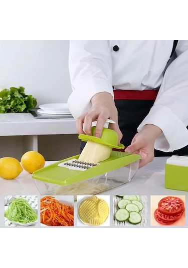 5 Başlıklı Hazneli Kaymaz Rende Jülyen Kesici Patates Havuç Rendesi Renkli