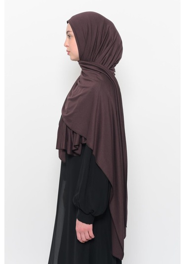 Hazır Pratik Geçmeli Lüks Düz Penye Şal Çapraz Hizalı Kahve Rengi