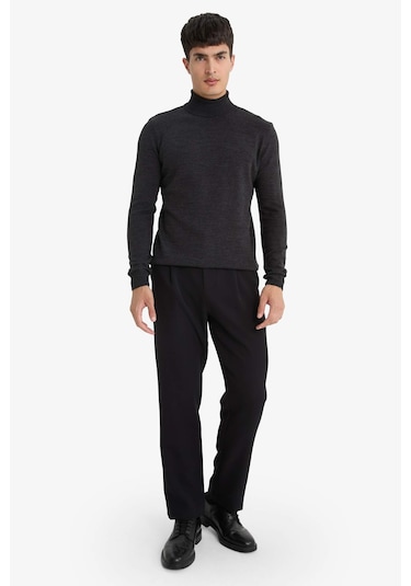 Defacto Slim Fit Dar Kesim Balıkçı Yaka Basic Düz Triko Kazak R1124az25wngr210 Gri-gr210