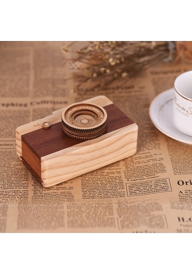 Ulzyvf El Yapımı Ahşap Müzik Kutusu - Vintage Kamera Tasarımı, Klasik Melodi İle Ev Ofis Dekorasyonu İçin İdeal Hediye