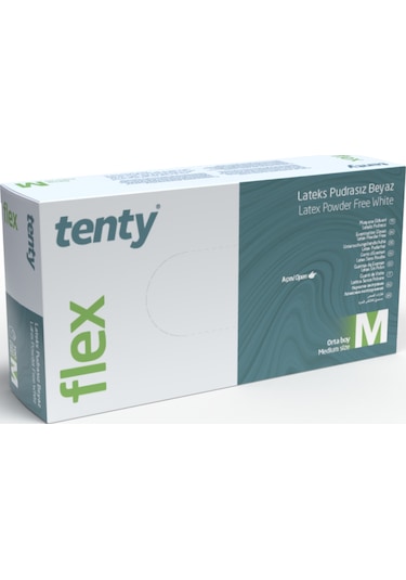 Tenty Flex Lateks Pudrasız Muayene Eldiveni 100'lü L