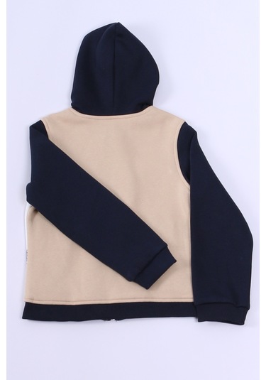 Erkek Çocuk 3 İplik Kolej Ceket Fermuarlı Cepli Desenli E6 Krem