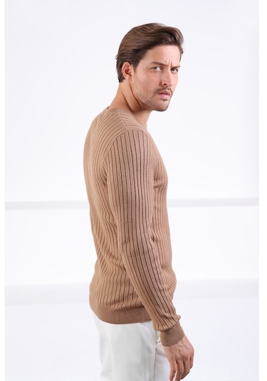 Ferraro Camel Bisiklet Yaka Fitilli Erkek Kazak Camel