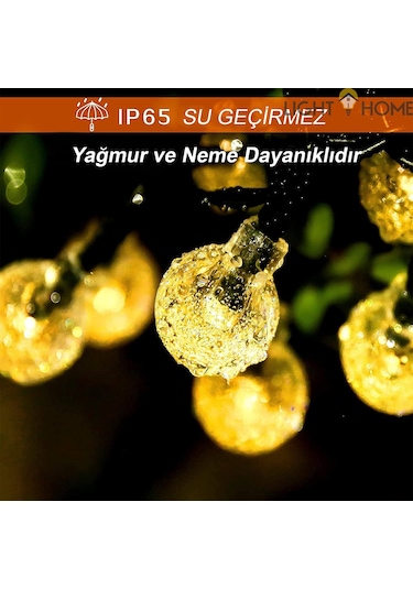 Lighthome Kristal Güneş Enerjili Led Işık Solar Bahçe Aydınlatma 50 Led 7 M Sarı