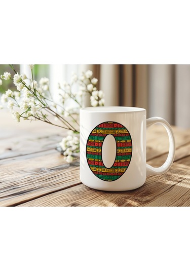 O Harfi Etnik Desenli Kupa - Afrika Tarzı Kahve Çay Kupası - Hediyelik - Black History Beyaz