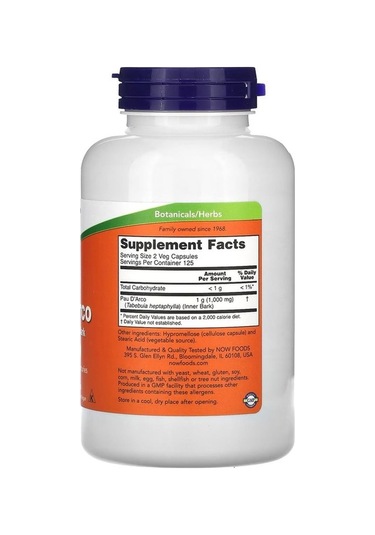 , Pau D' Arco, 1,000 Mg, 250 Veg Capsules 500 Mg Per Capsule