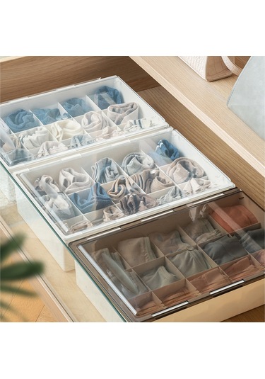 Geeksen Kahve Rengi 15 Bölmeli Gömülü Tip Çekmeceli Socks Altıçama Saklama Kutusu Kapaklı + 2 Adet İz Olmayan Yapıştırıcı Haki