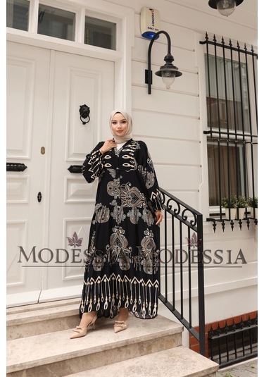 Kadın Siyah %100 Viskon Pamuklu V Yaka Alaçatı Model Kat Kat Elbise V6530 Siyah