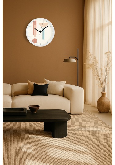 Soyut - Bohem - Geometrik Temalı Modern Duvar Saati - 35cm - Önü Camlı Beyaz Kasa - Sessiz Mekanizma-jh0310 Beyaz