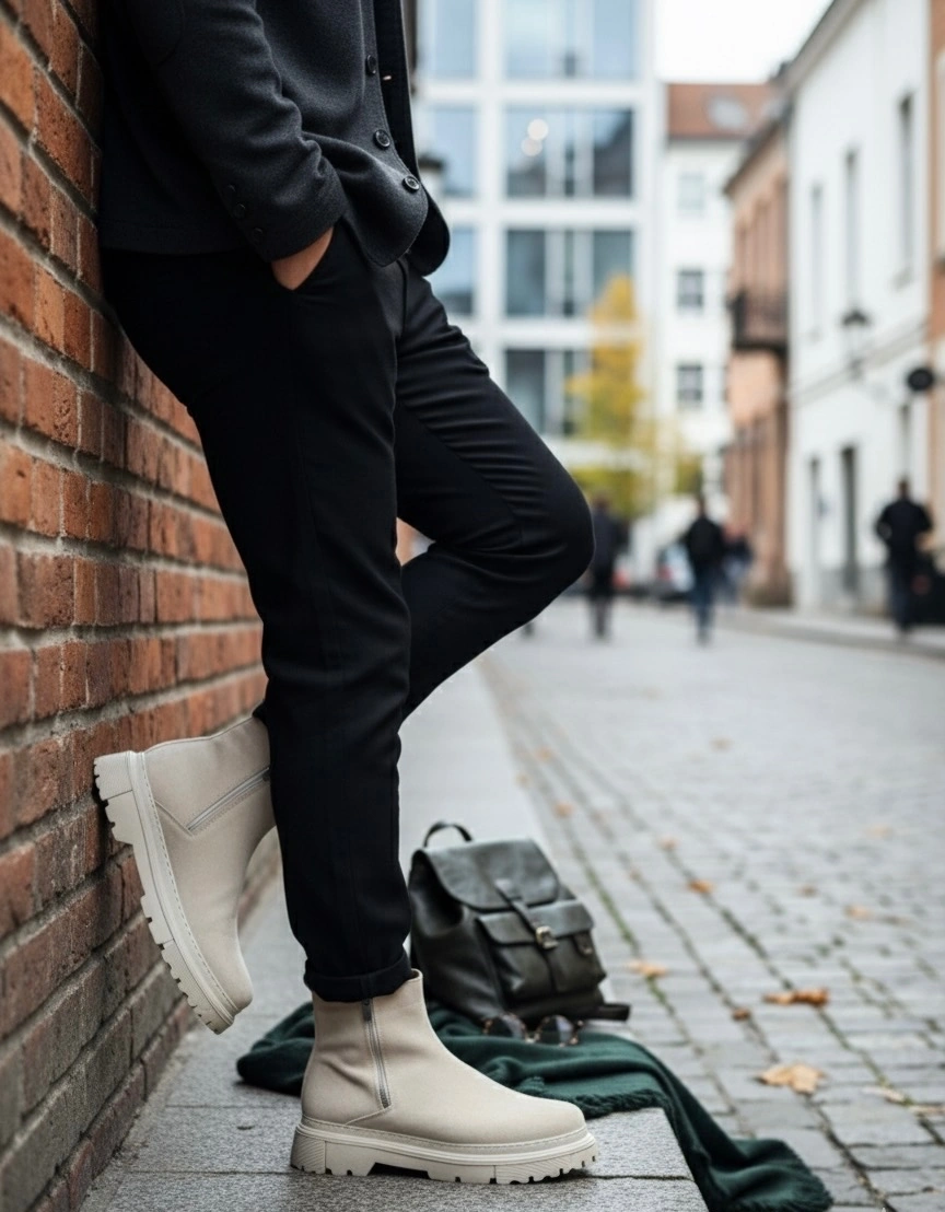 Ba0777 Süet Bej Çift Fermuarlı Erkek Yarım Bilek Bot Bej