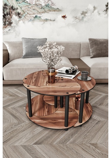 Yin Yang Unıty Serenıty Orta Sehpa 4 Lü Ceviz 70cm Ceviz