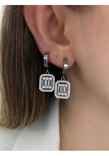 Baget Zirkon Taşlı Çelik Kararmaz Küpe Çifti Altın