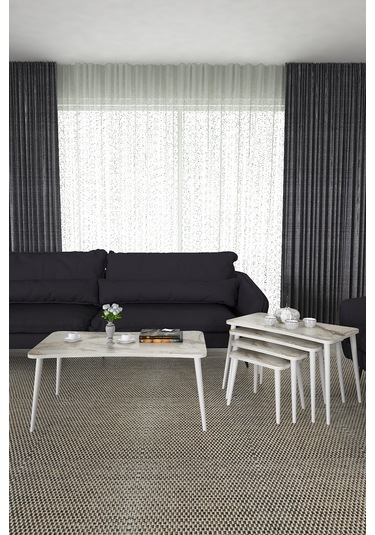 Milas 5li Orta Sehpa Ve Zigon Sehpa Beyaz Ahşap Ayaklı Sehpa