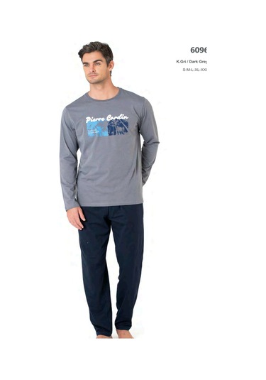 Pierre Cardin 6096 Erkek Uzun Kollu Bisiklet Yaka Pijama Takımı-gri Gri Melanj