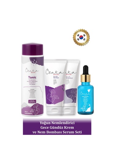 C'enta Beauty Kuru Ciltler için Gündüz Kremi 50 ML + Gece Kremi 50 ML + Nem Bombası Serum 30 ML + Tonik 200 ML