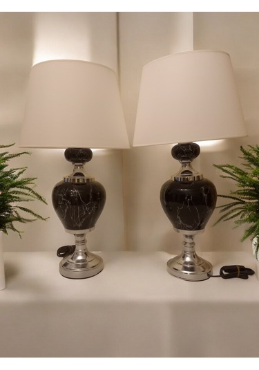 2'li Seramik Gövdeli Abajur - Siyah Siyah